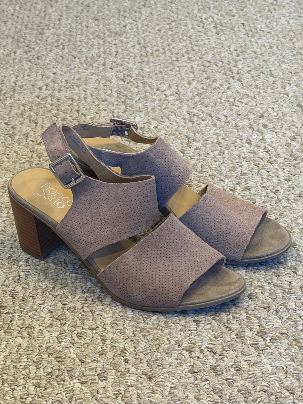 Franco Sarto Taupe Suede Block Heel Sandals